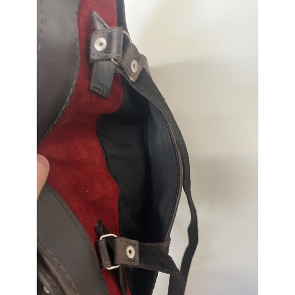 Boho Country Leather And Suede Shoulder Bag Red Brown Purse with Tapestry insert - Picture 8 of 13